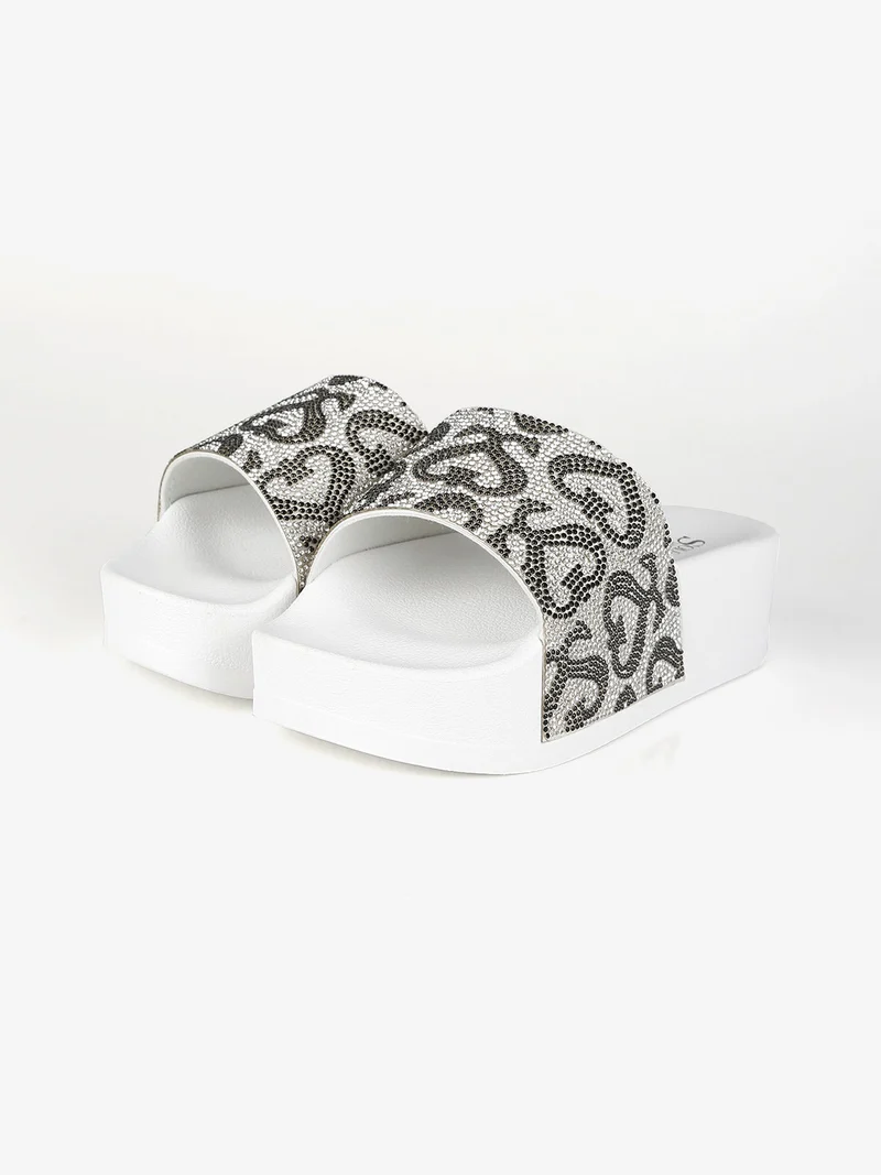 Ciabatte donna con platform e strass - bianco