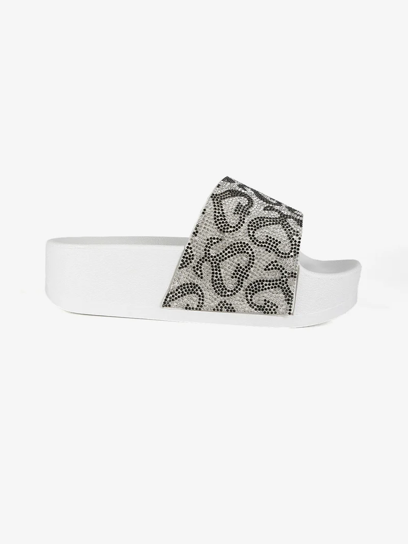 Ciabatte donna con platform e strass - bianco