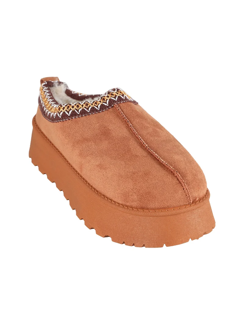 Stivaletti donna pelosi con platform - cammello