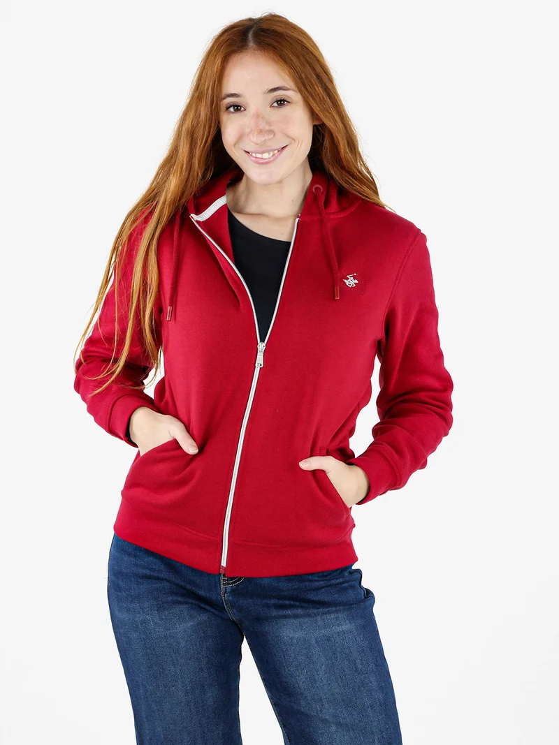 Felpa donna con cappuccio e zip e interno felpato - rosso