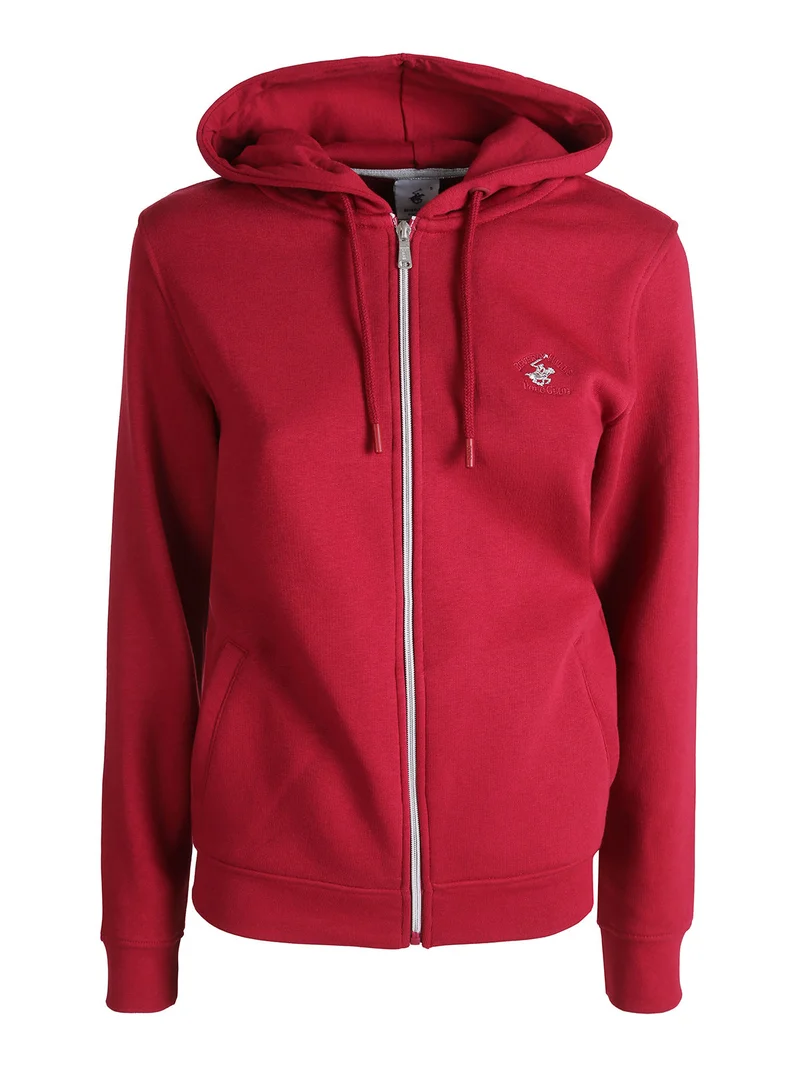 Felpa donna con cappuccio e zip e interno felpato - rosso