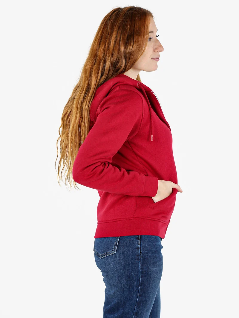 Felpa donna con cappuccio e zip e interno felpato - rosso