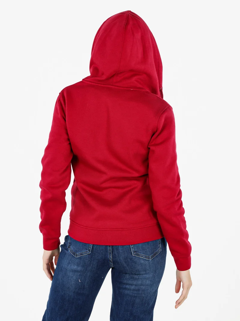 Felpa donna con cappuccio e zip e interno felpato - rosso