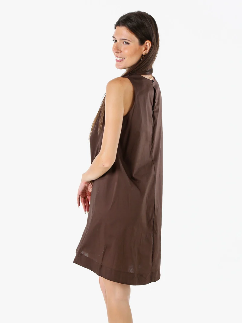 Abito smanicato da donna in cotone - moro