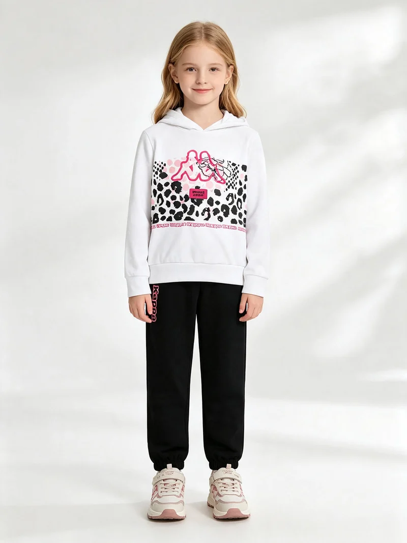 Completo tuta 2 pezzi da ragazza in cotone con cappuccio e logo - bianco