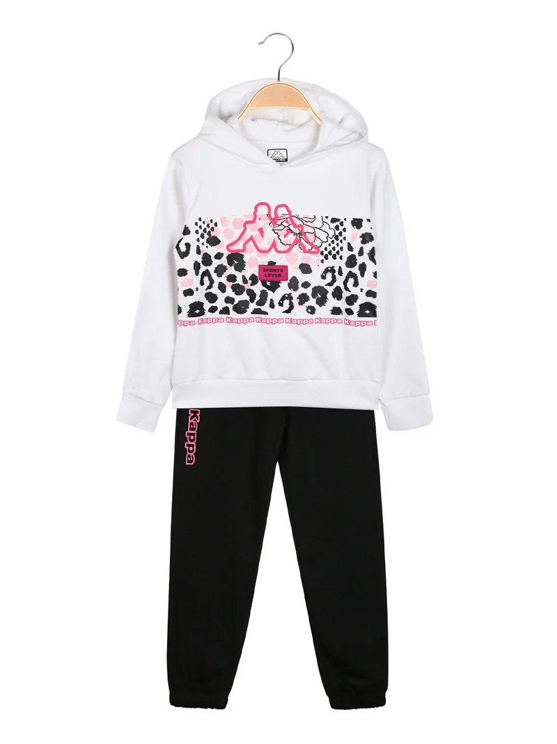 Completo tuta 2 pezzi da ragazza in cotone con cappuccio e logo - bianco