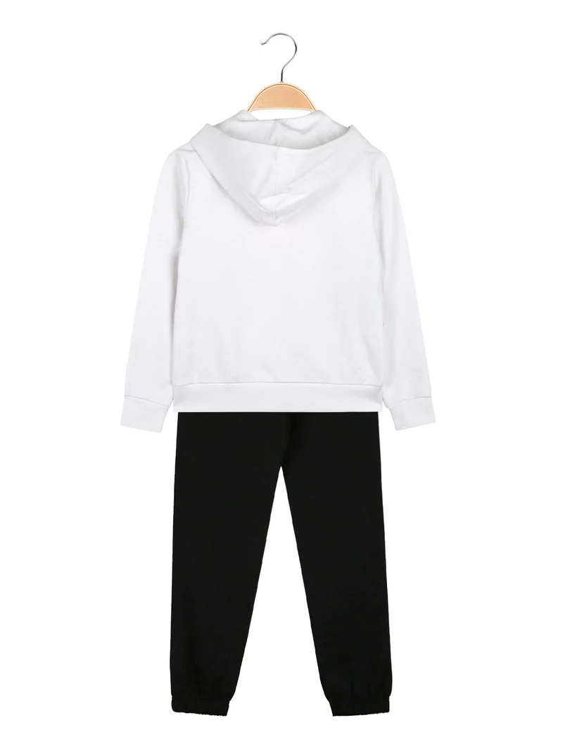 Completo tuta 2 pezzi da ragazza in cotone con cappuccio e logo - bianco