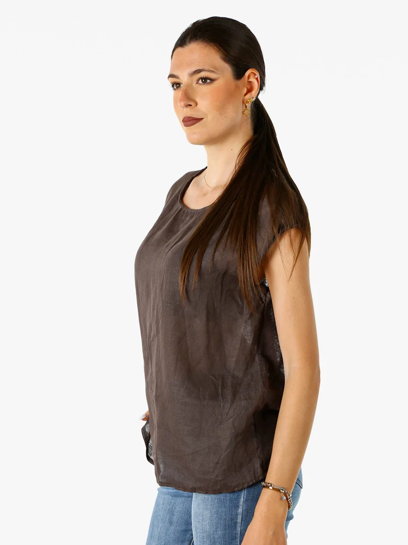 Blusa donna in lino senza maniche - moro