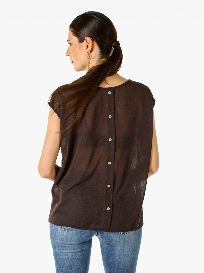 Blusa donna in lino senza maniche - moro