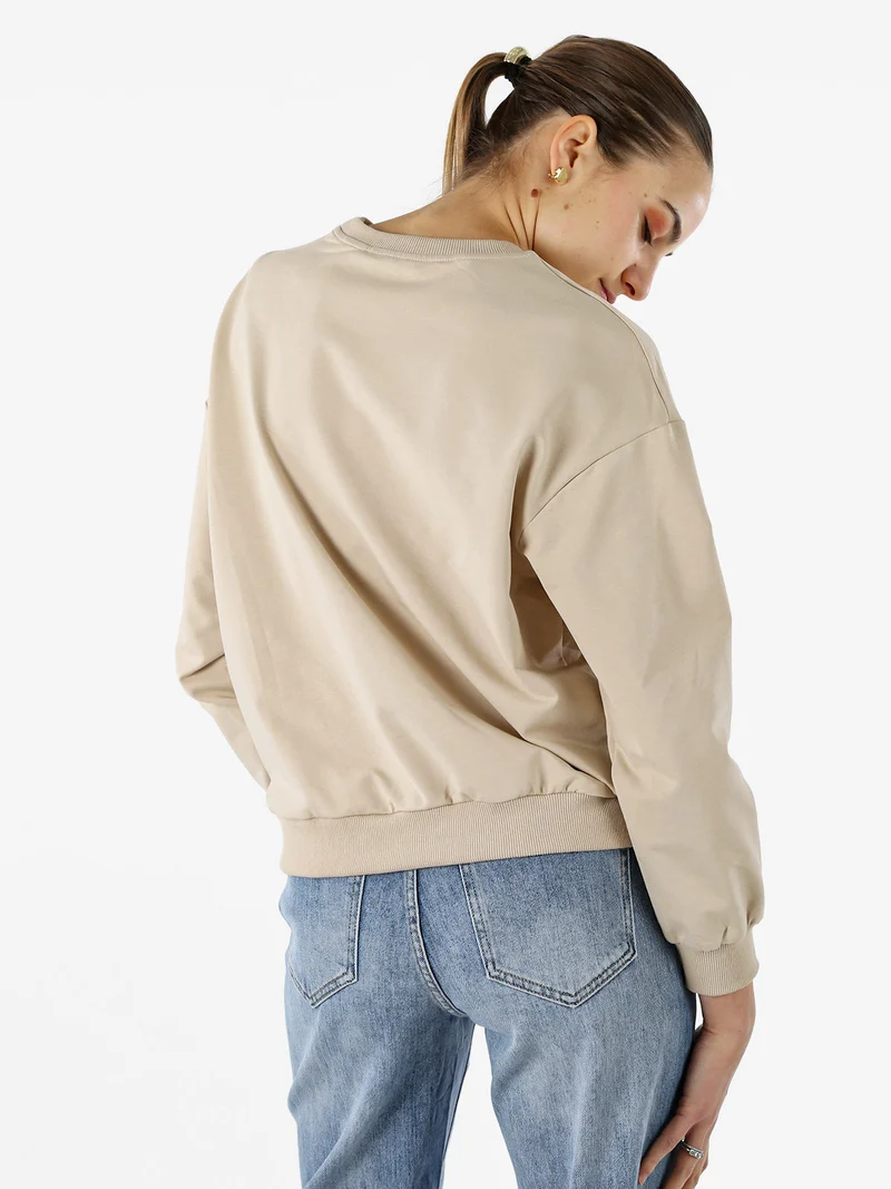 Felpa donna girocollo con stampa cuori animalier - beige