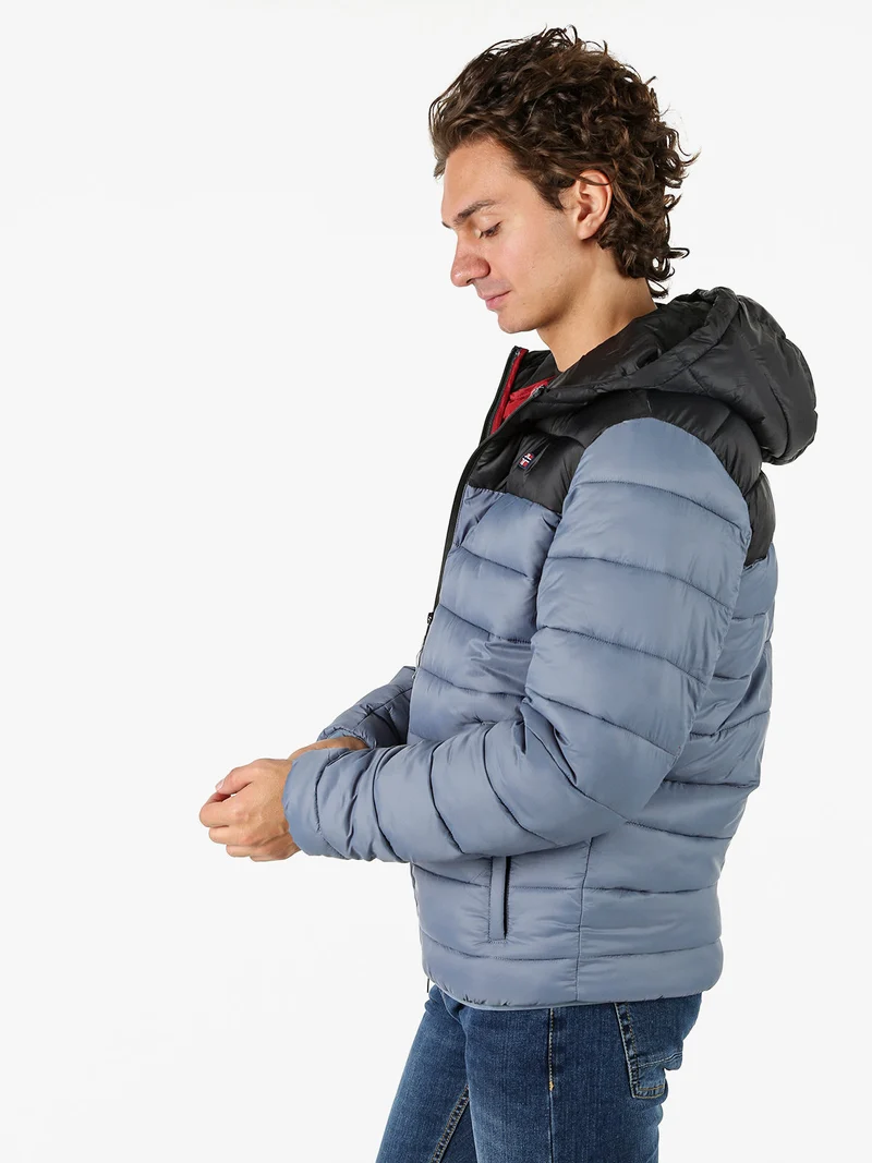 Giubbotto imbottito da uomo con cappuccio e zip - cielo