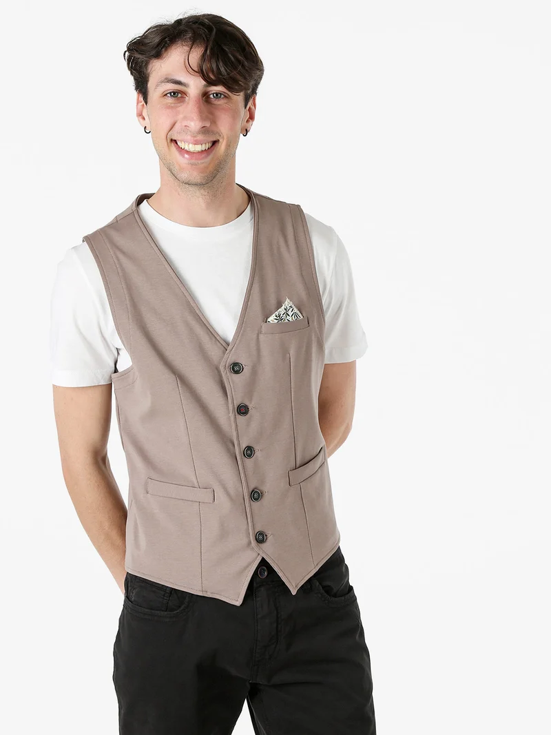 Gilet da uomo in tinta unita con bottoni - fango