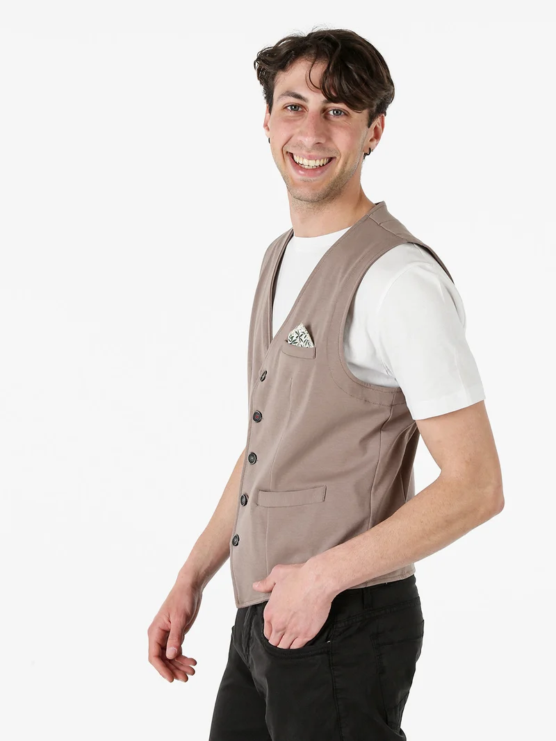 Gilet da uomo in tinta unita con bottoni - fango