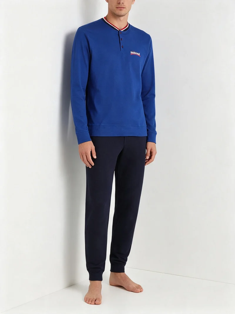 Pigiama lungo da uomo in cotone - blu