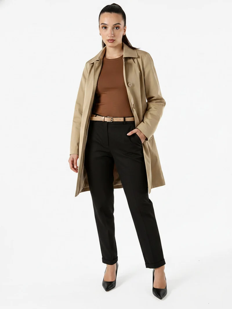 Trench impermeabile da donna con bottoni - khaki