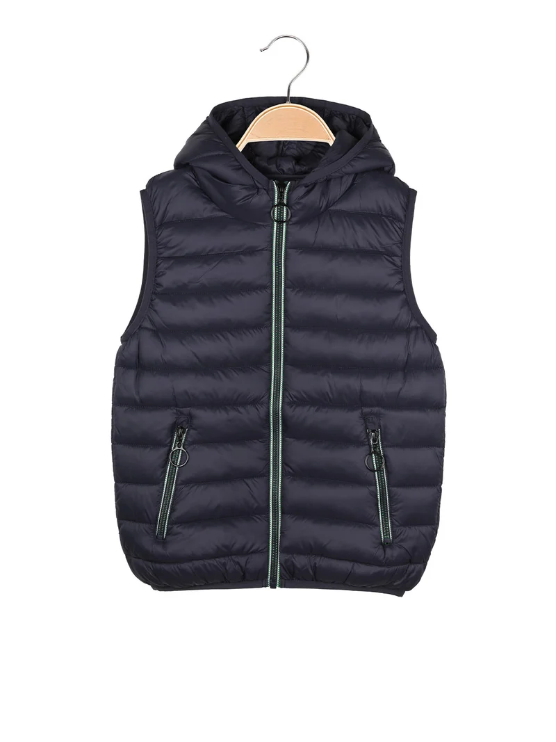 Gilet imbottito da bambino con cappuccio e zip - blu scuro
