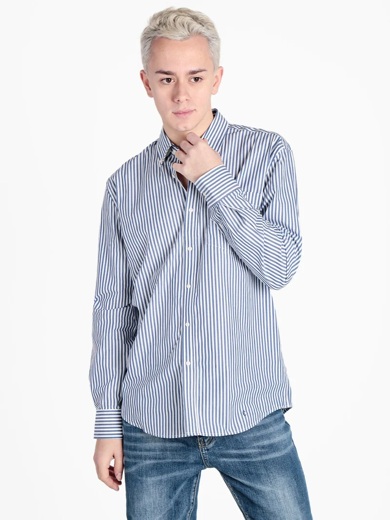 Camicia da uomo a righe regular fit in cotone - jeans