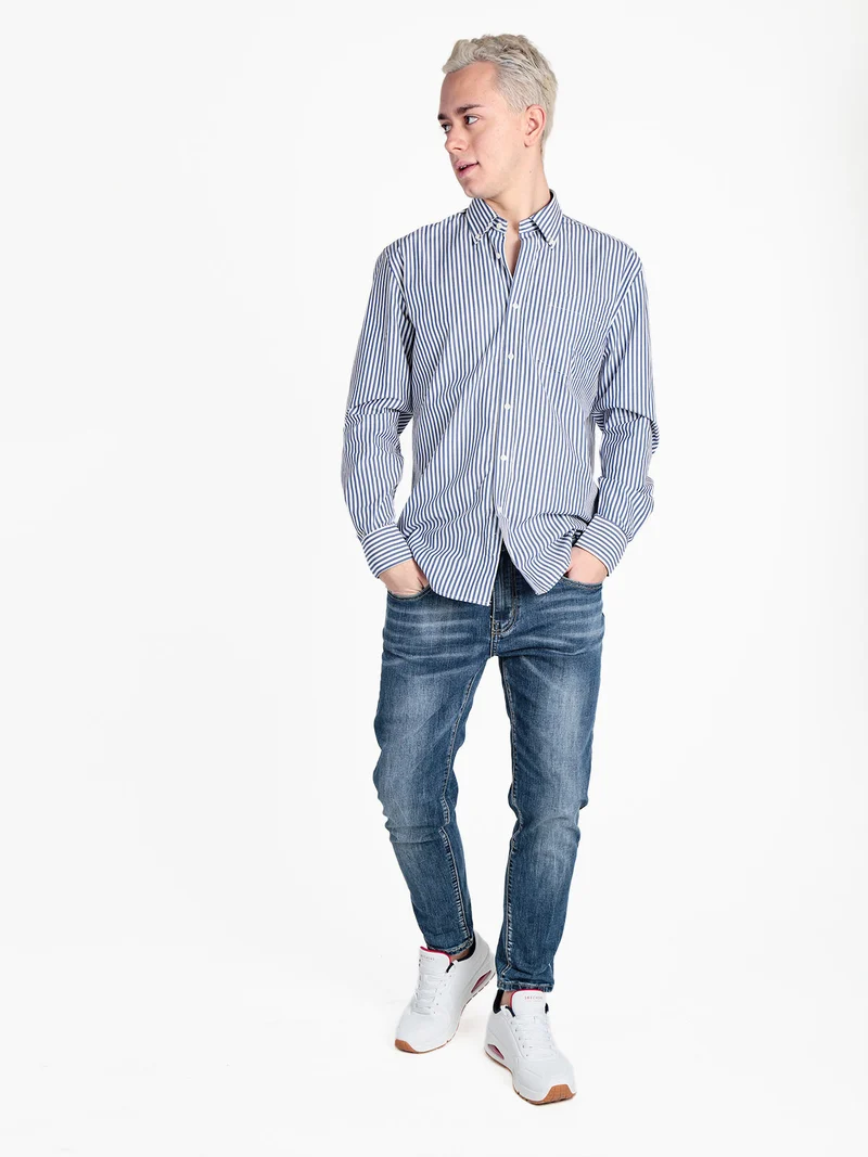 Camicia da uomo a righe regular fit in cotone - jeans