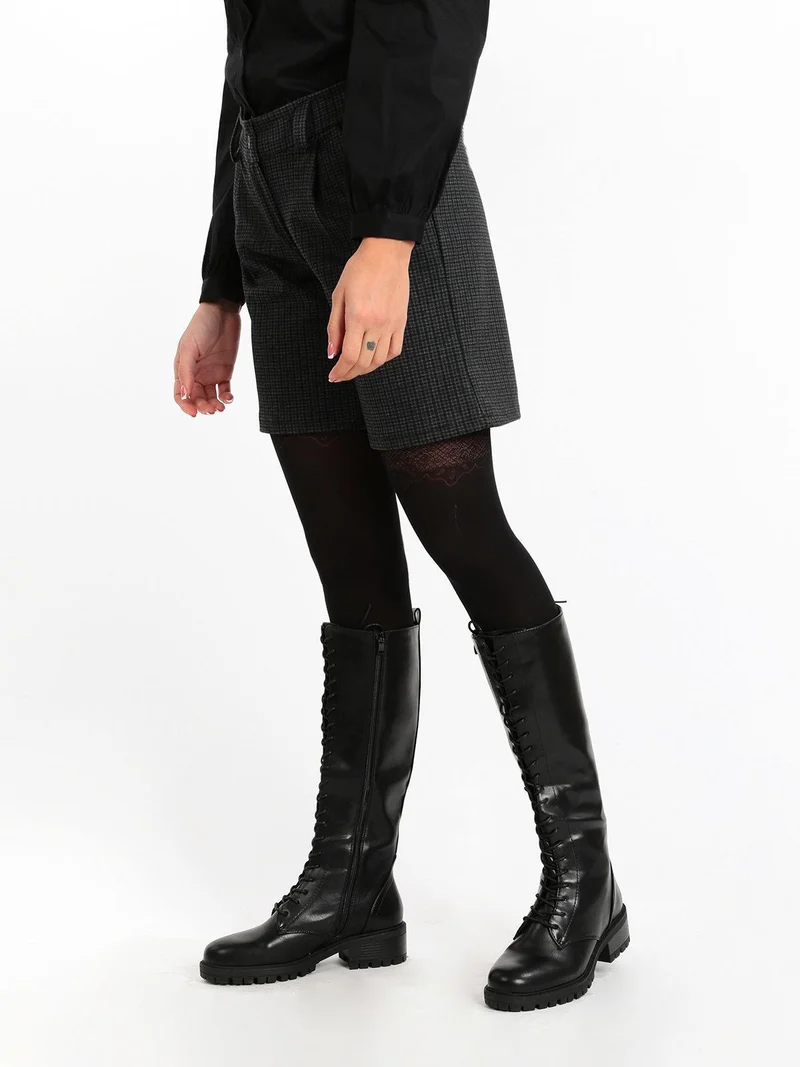 Shorts donna a quadretti - nero