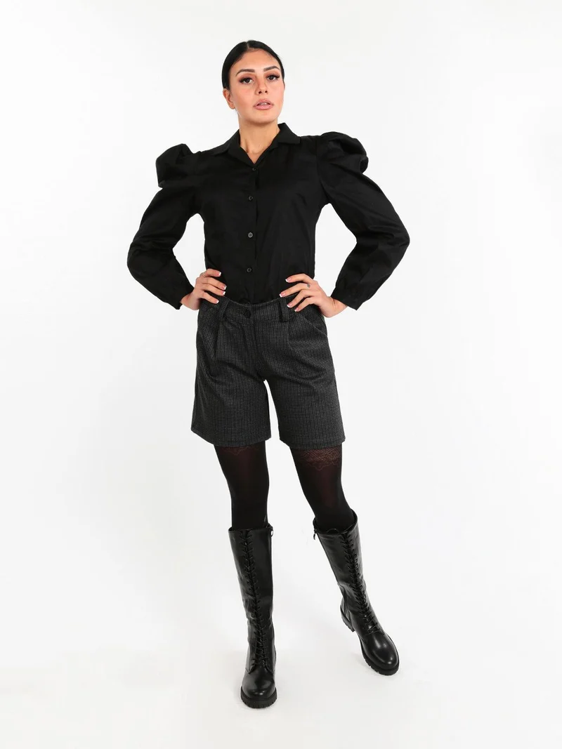 Shorts donna a quadretti - nero