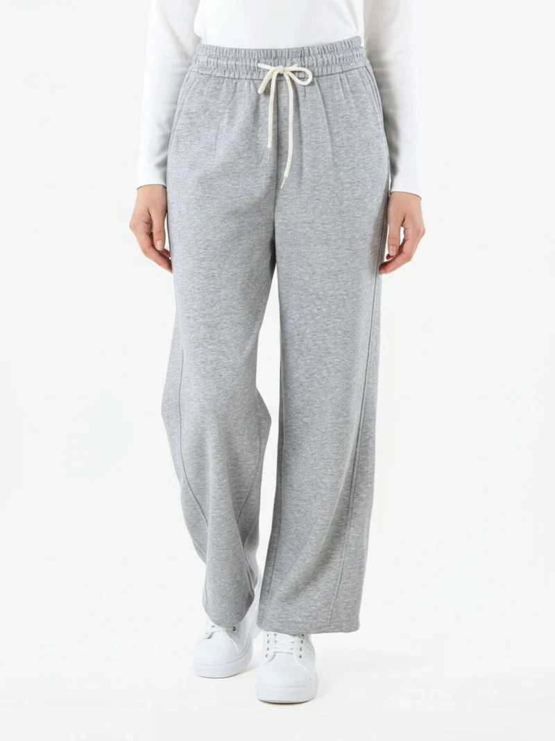 Pantaloni da donna in felpa a gamba larga con coulisse - grigio