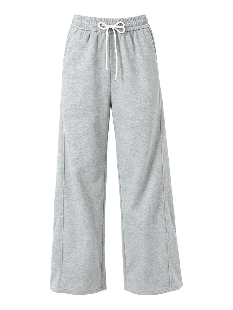 Pantaloni da donna in felpa a gamba larga con coulisse - grigio