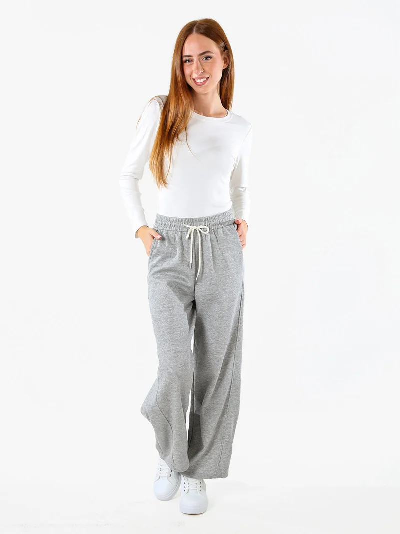 Pantaloni da donna in felpa a gamba larga con coulisse - grigio