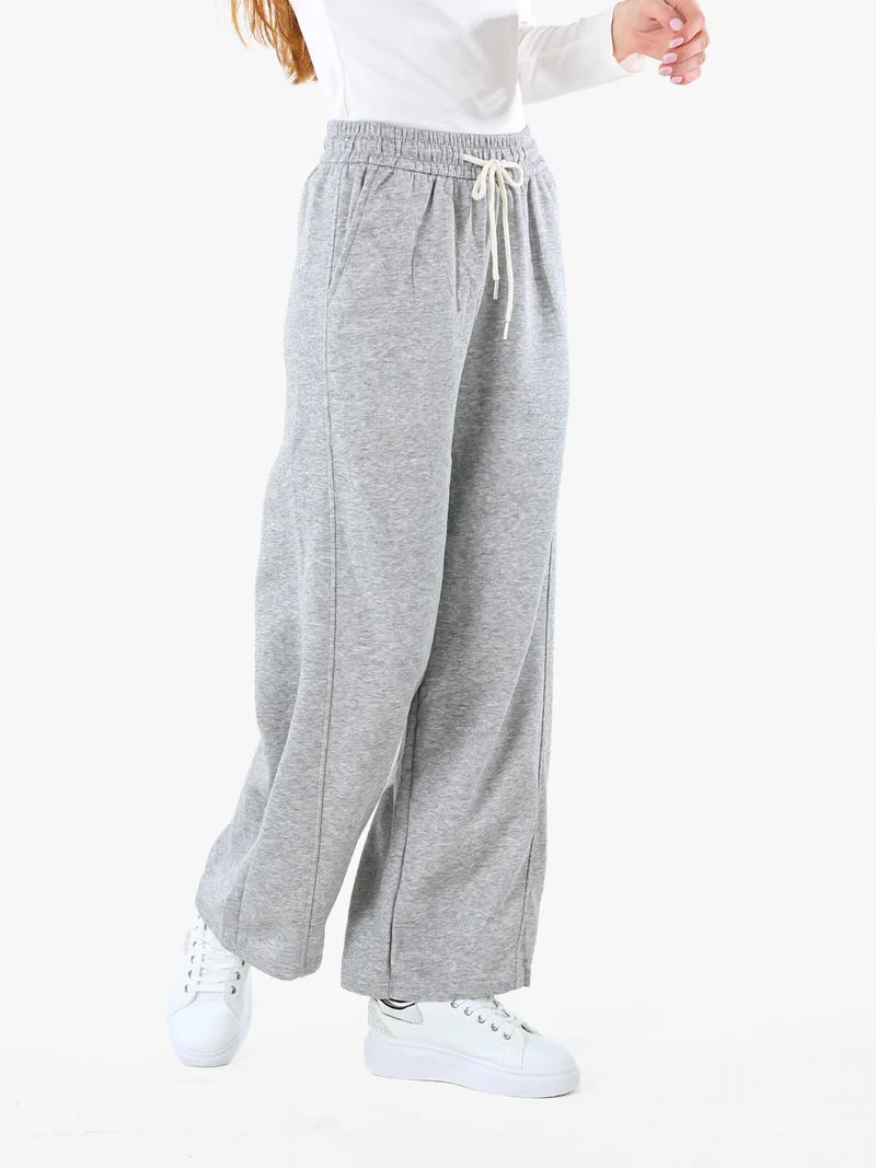 Pantaloni da donna in felpa a gamba larga con coulisse - grigio