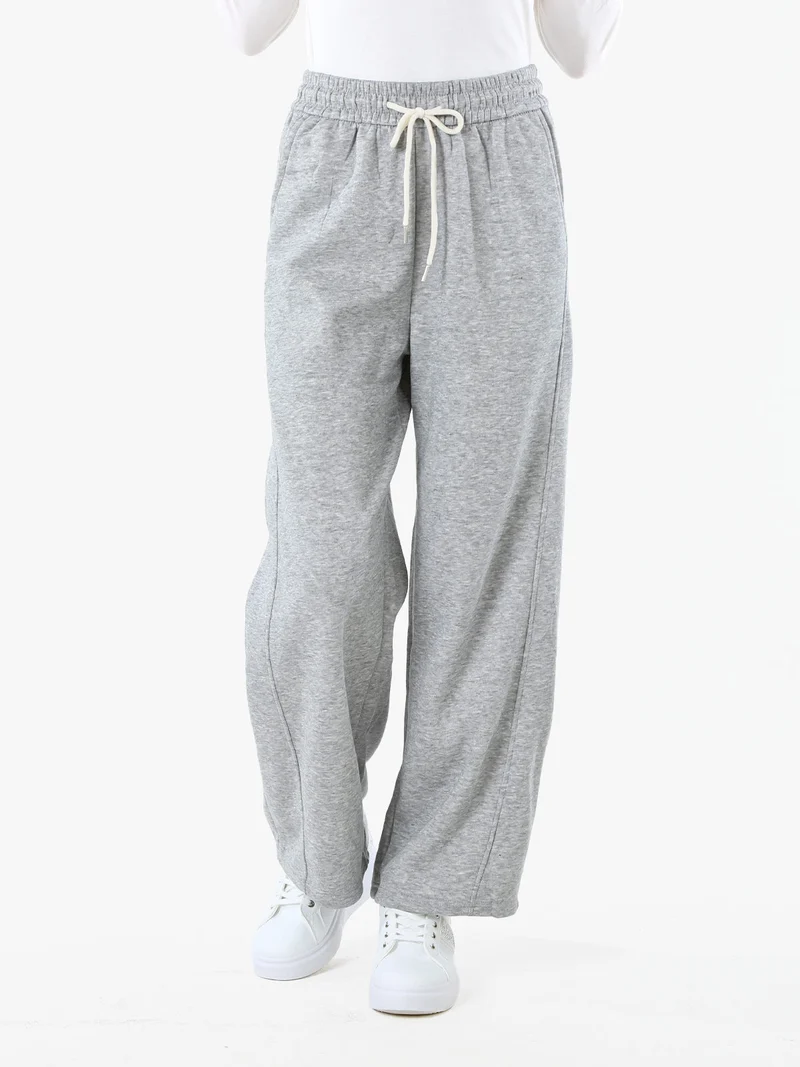 Pantaloni da donna in felpa a gamba larga con coulisse - grigio