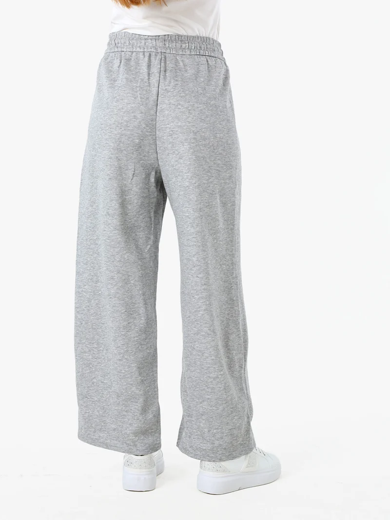 Pantaloni da donna in felpa a gamba larga con coulisse - grigio