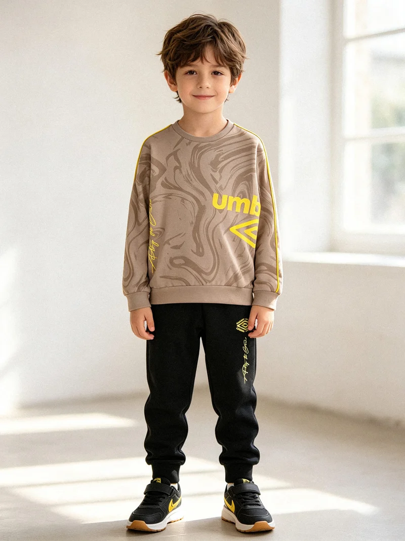 Completo tuta da ragazzo girocollo in cotone con logo - khaki