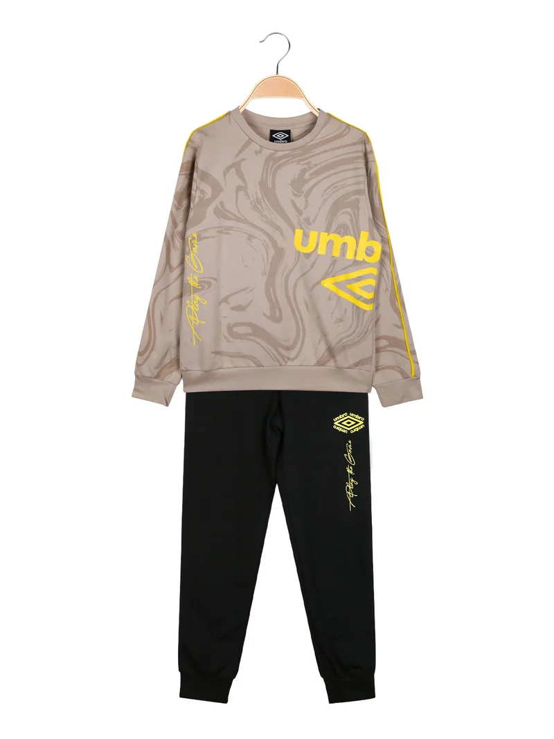 Completo tuta da ragazzo girocollo in cotone con logo - khaki