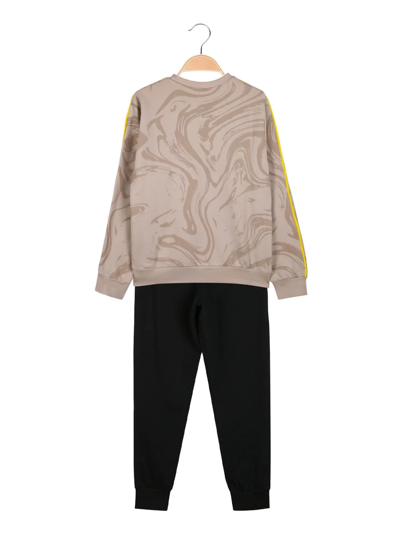 Completo tuta da ragazzo girocollo in cotone con logo - khaki