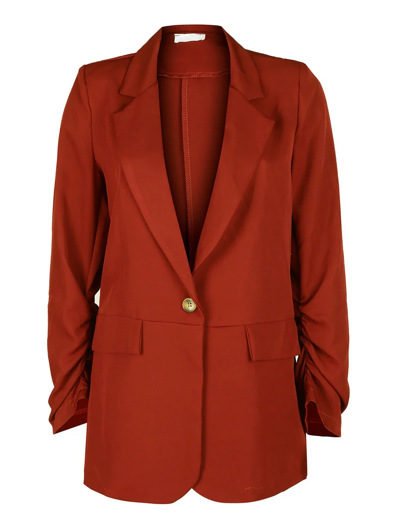 Blazer donna con maniche arricciate - cuoio