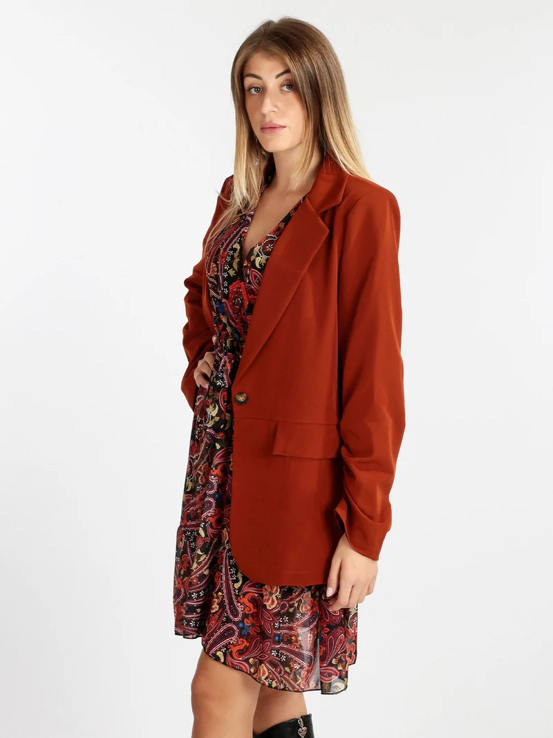 Blazer donna con maniche arricciate - cuoio