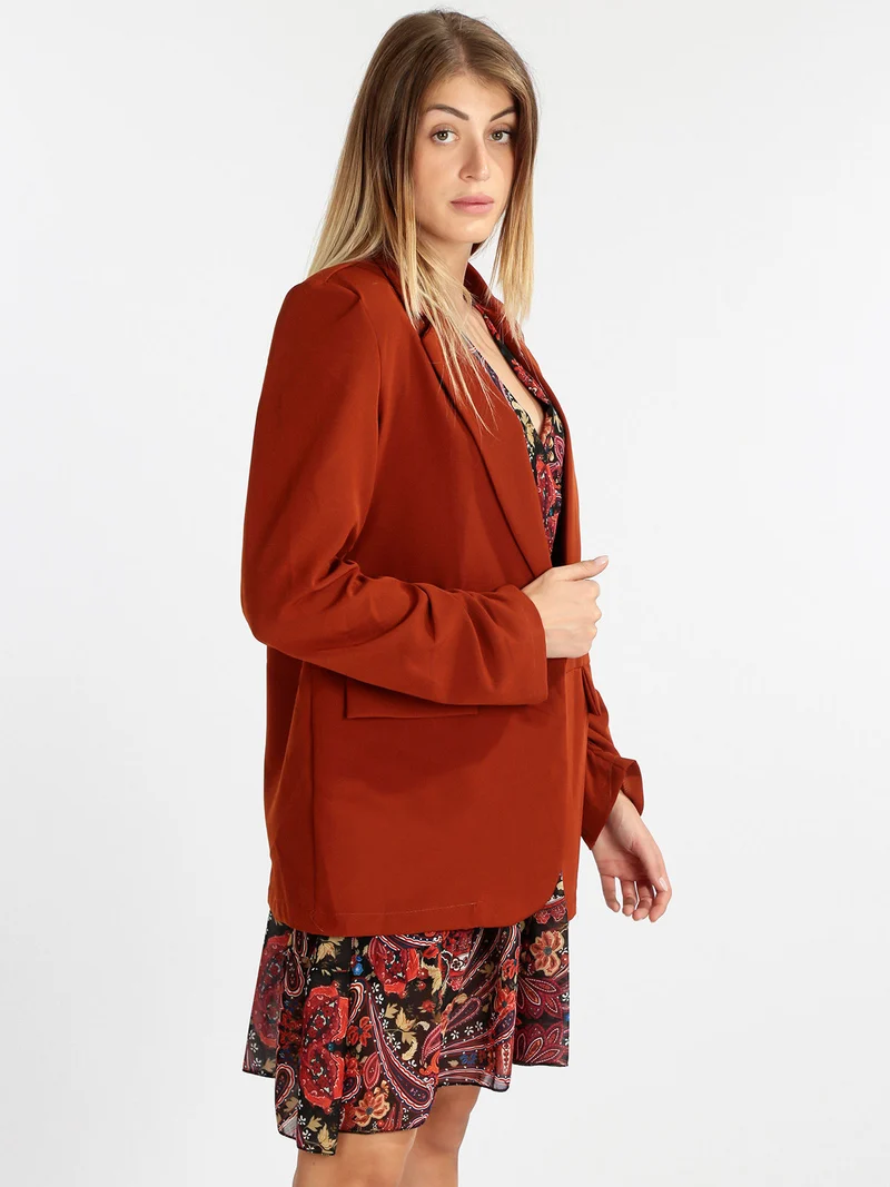 Blazer donna con maniche arricciate - cuoio