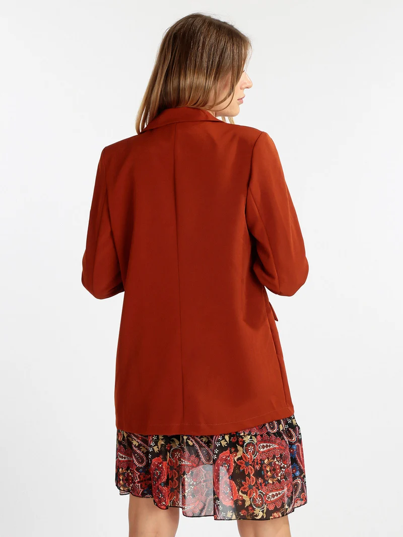 Blazer donna con maniche arricciate - cuoio