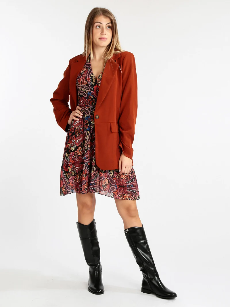 Blazer donna con maniche arricciate - cuoio