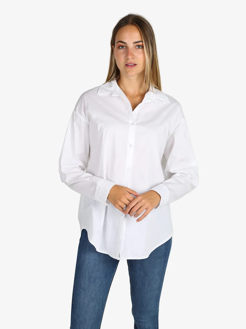 Camicia donna in cotone oversize a maniche lunghe - bianco