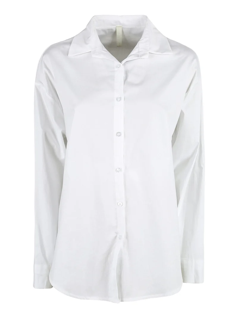 Camicia donna in cotone oversize a maniche lunghe - bianco