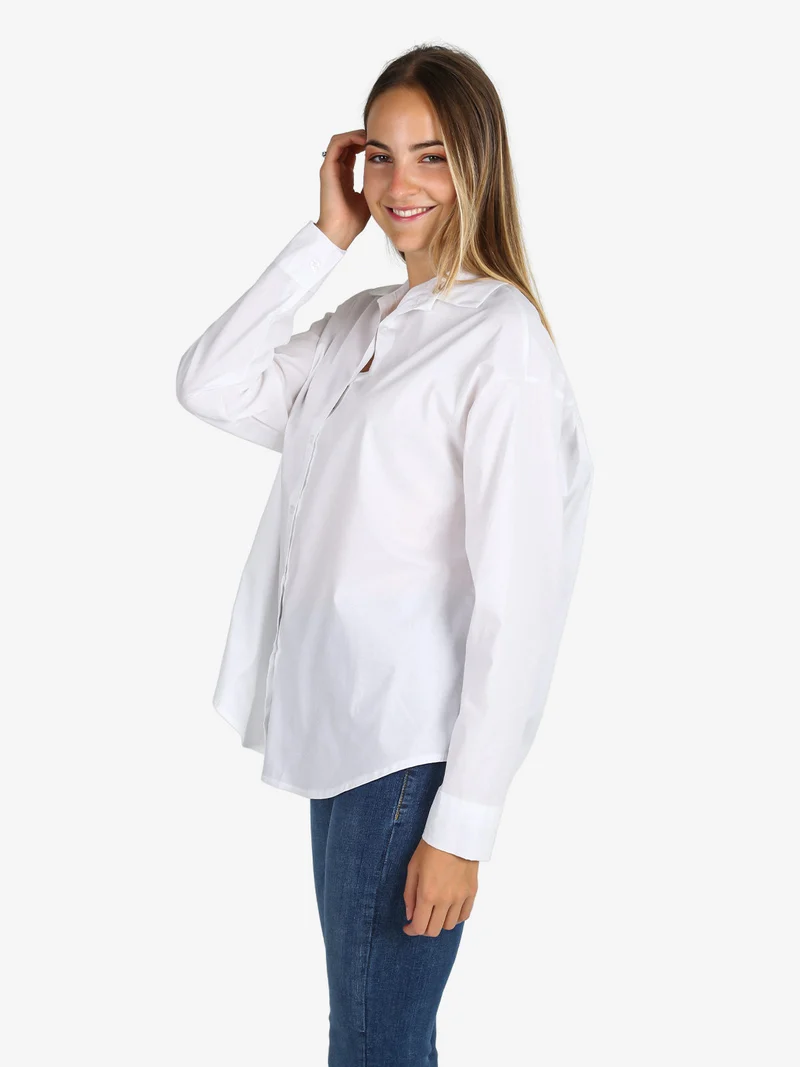 Camicia donna in cotone oversize a maniche lunghe - bianco