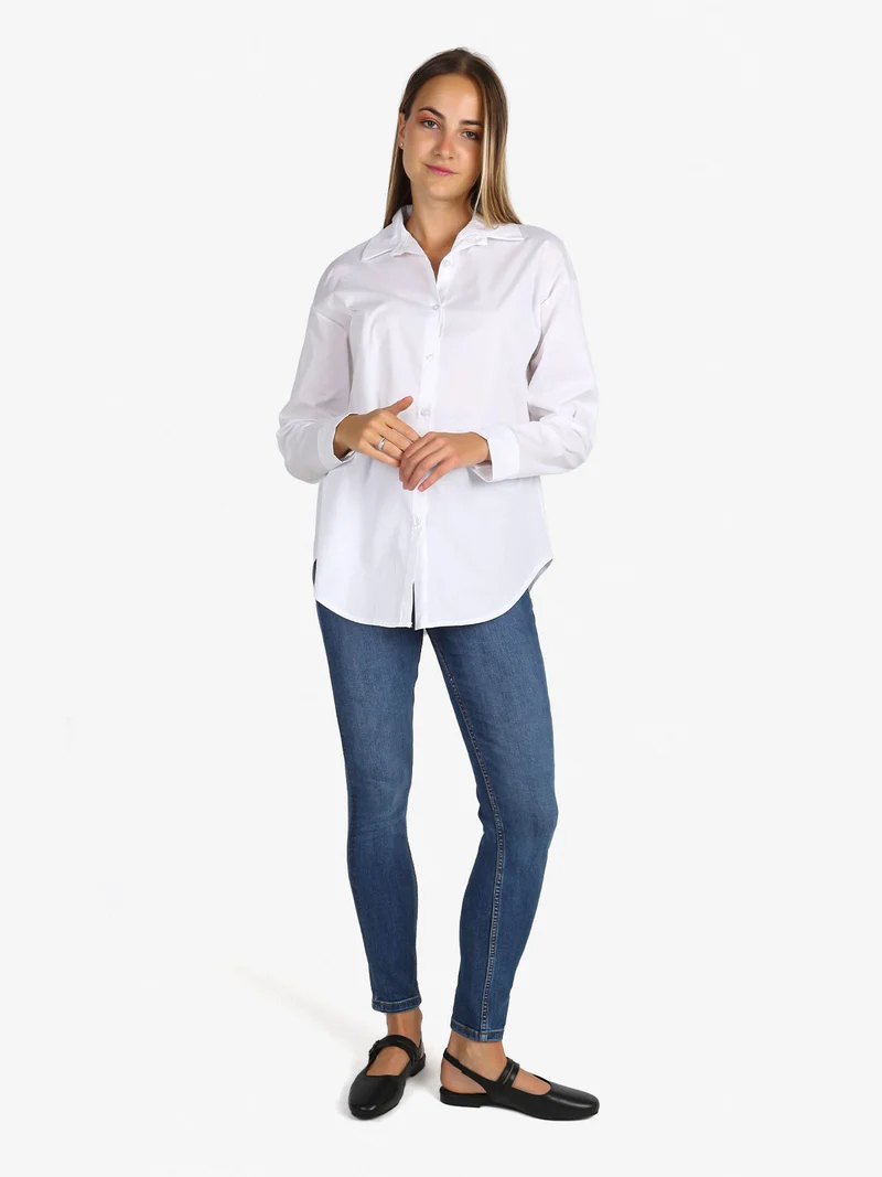 Camicia donna in cotone oversize a maniche lunghe - bianco