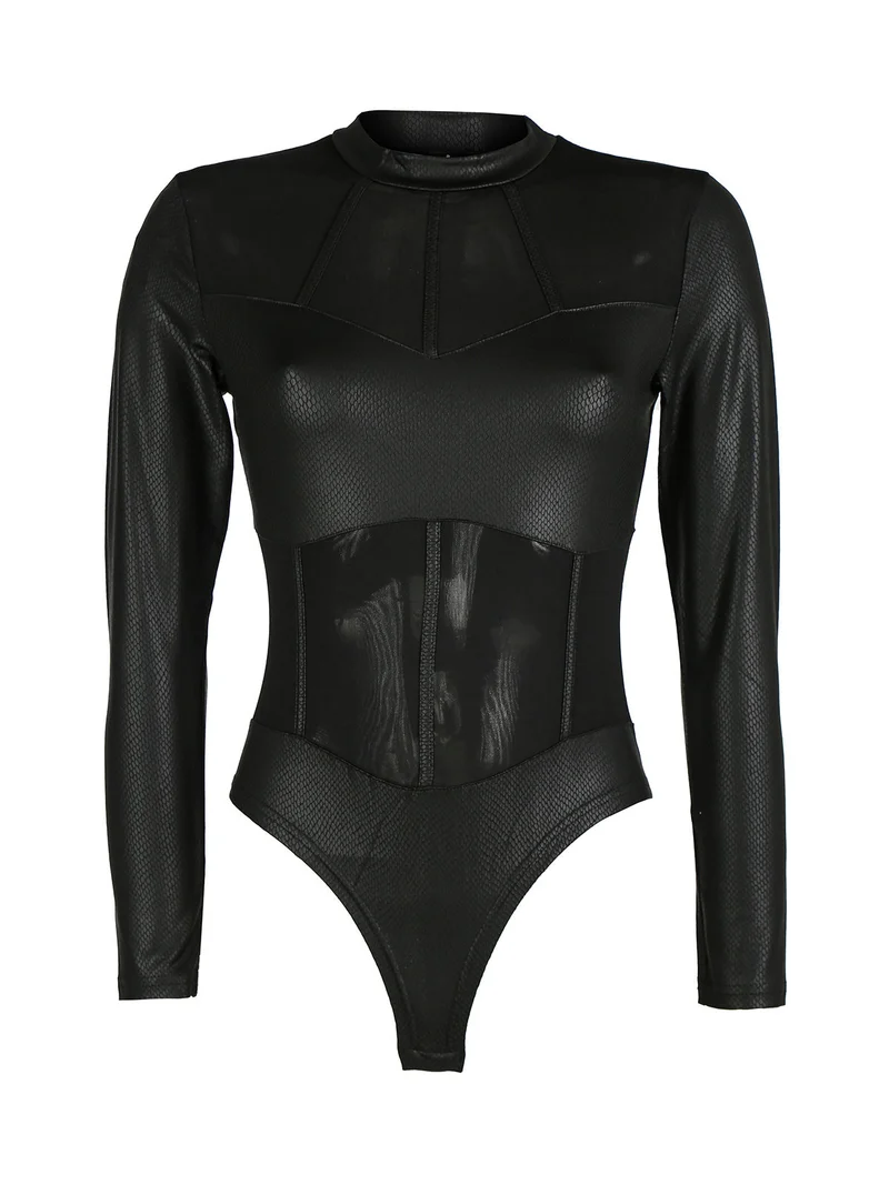 Body donna accollato a maniche lunghe - nero