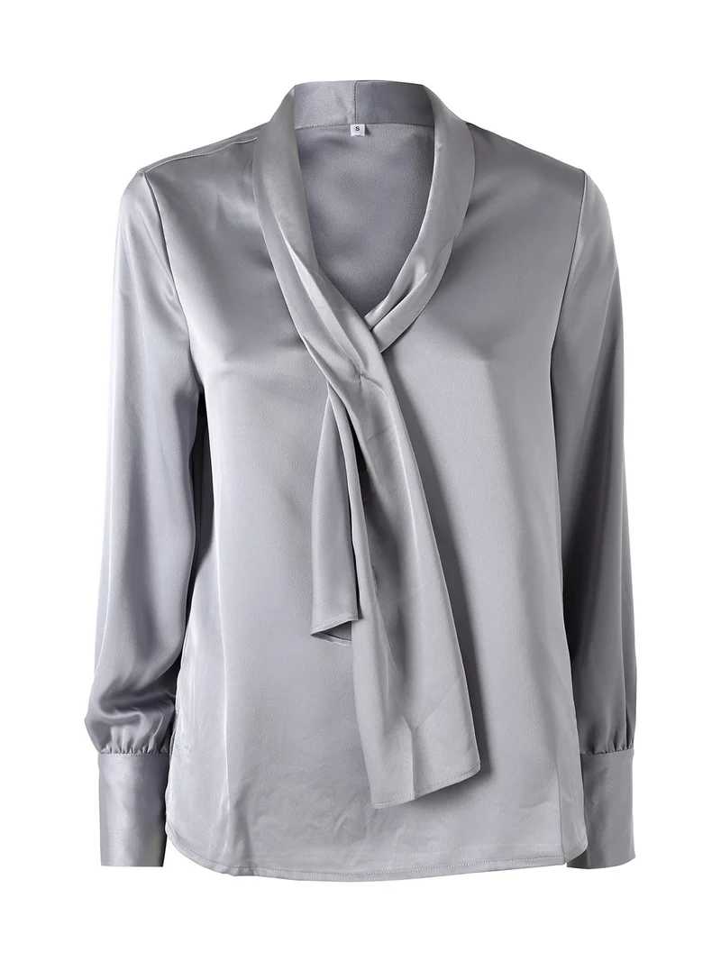 Blusa donna a maniche lunghe in tessuto simil raso - grigio