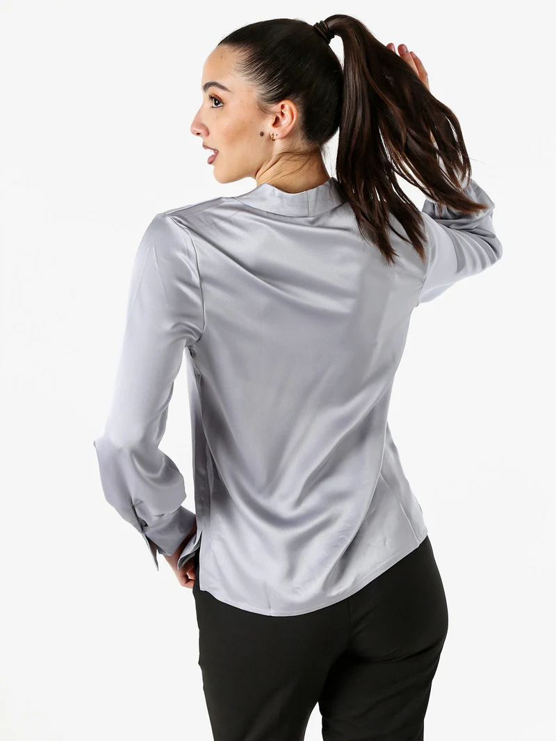 Blusa donna a maniche lunghe in tessuto simil raso - grigio