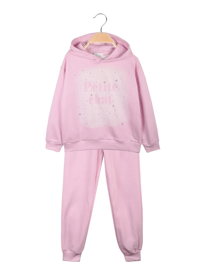 Completo tuta 2 pezzi da bambina con cappuccio - rosa