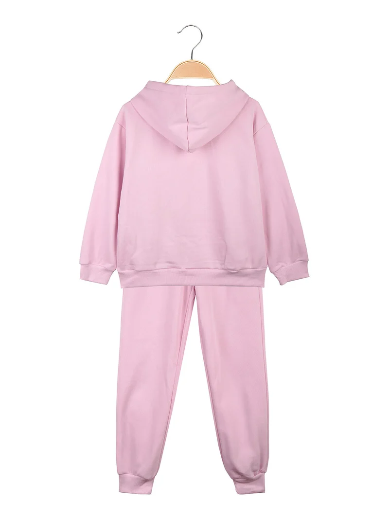 Completo tuta 2 pezzi da bambina con cappuccio - rosa