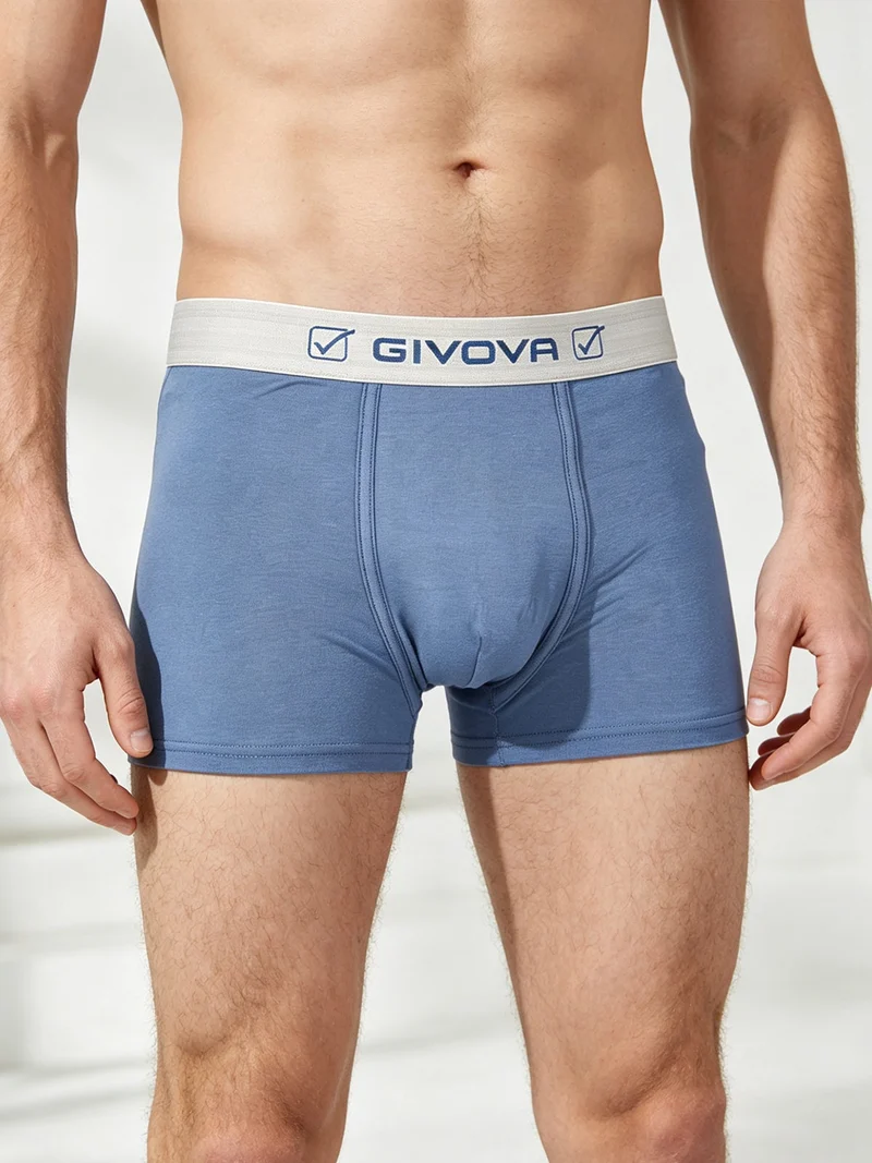 Boxer da uomo tinta unita in cotone bielastico - blu