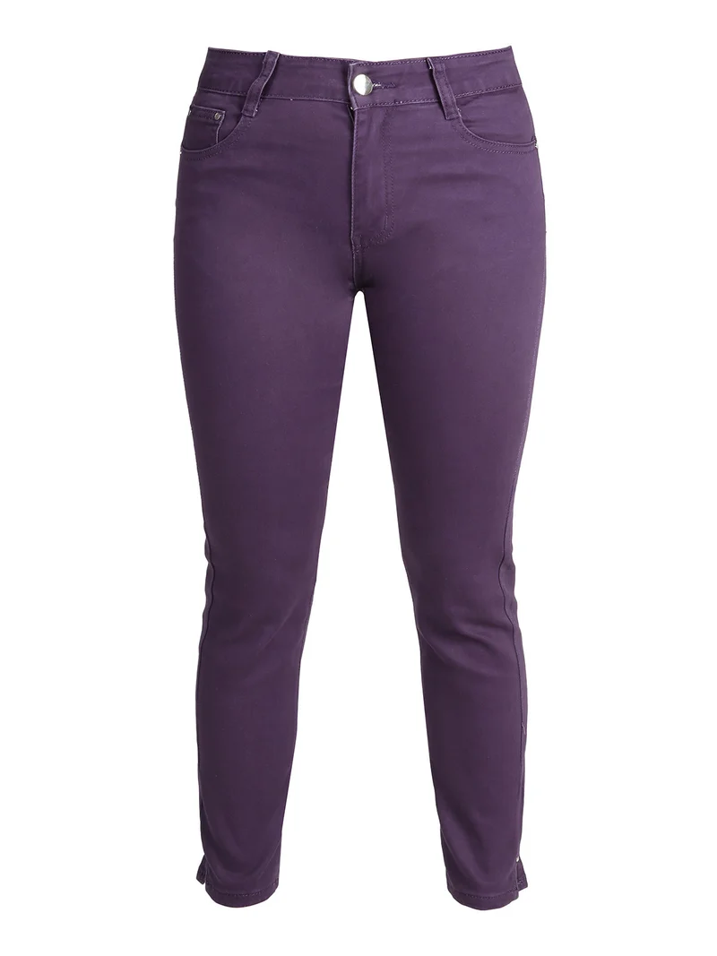 Pantaloni donna regular fit con dettagli strass - viola