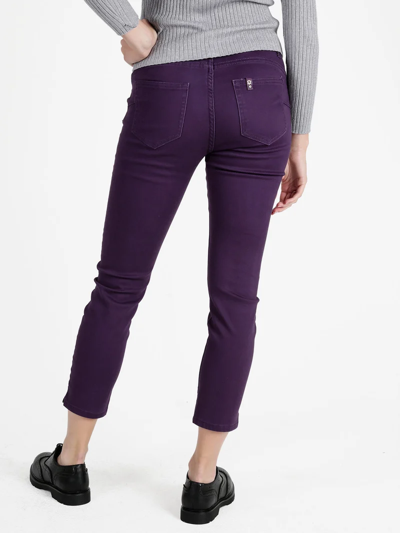 Pantaloni donna regular fit con dettagli strass - viola